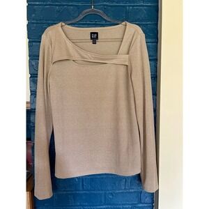 GAP Long Sleeve Cutout Sparkle Top, Beige Metallic Shimmer, Elegant Party Blouse